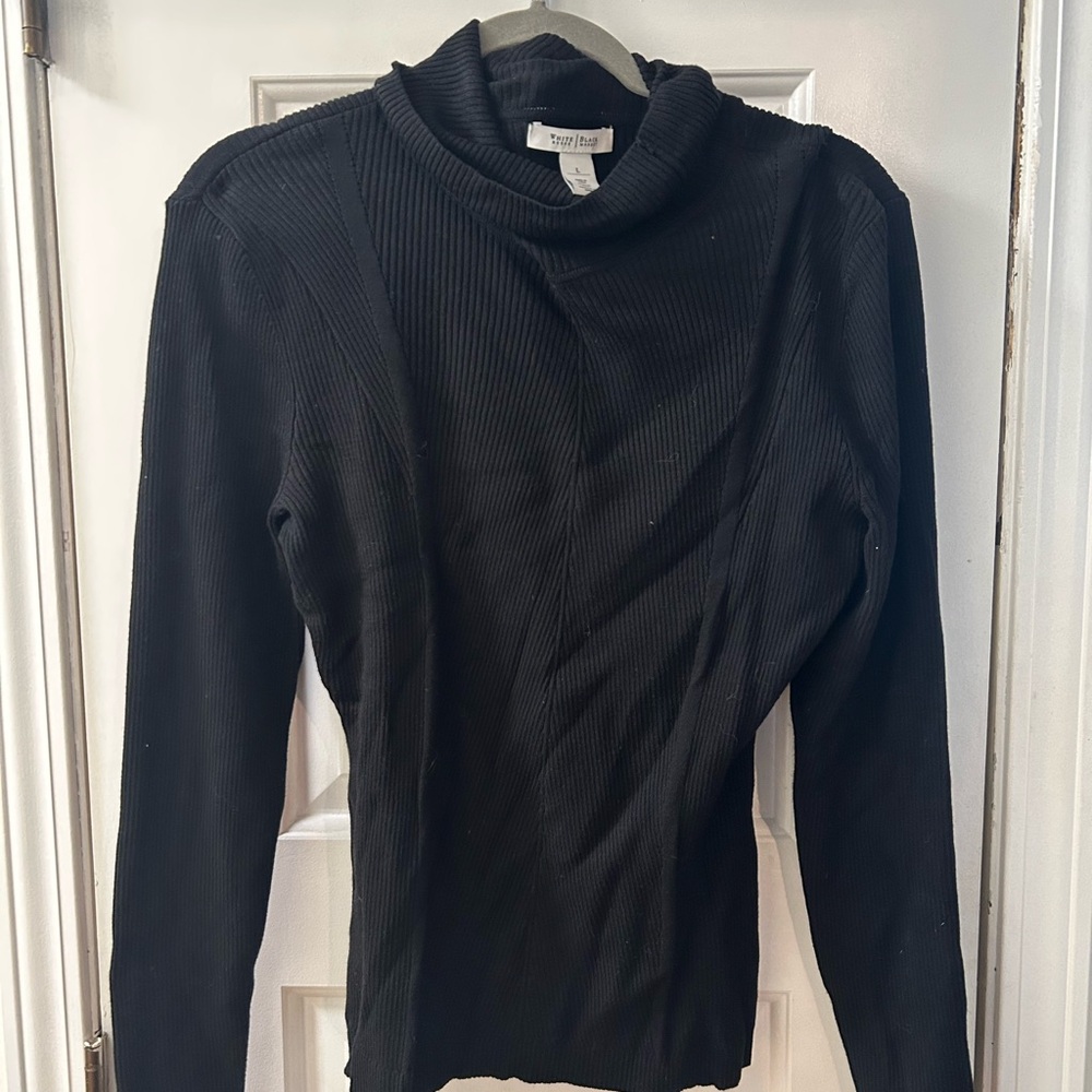 White House Black Market Black Ribbed Knit Top